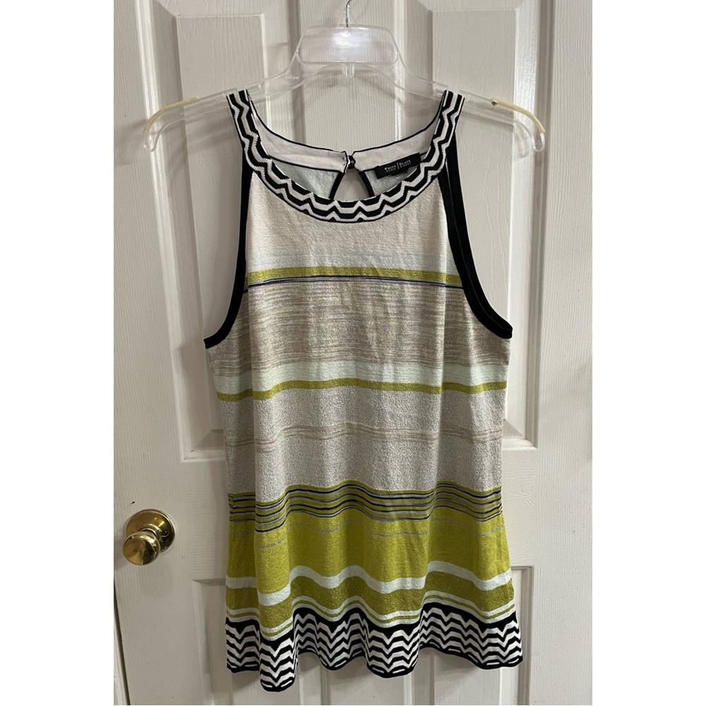 White House Black Market Green Black Shimmer Striped Sleeveless Top Sz XL